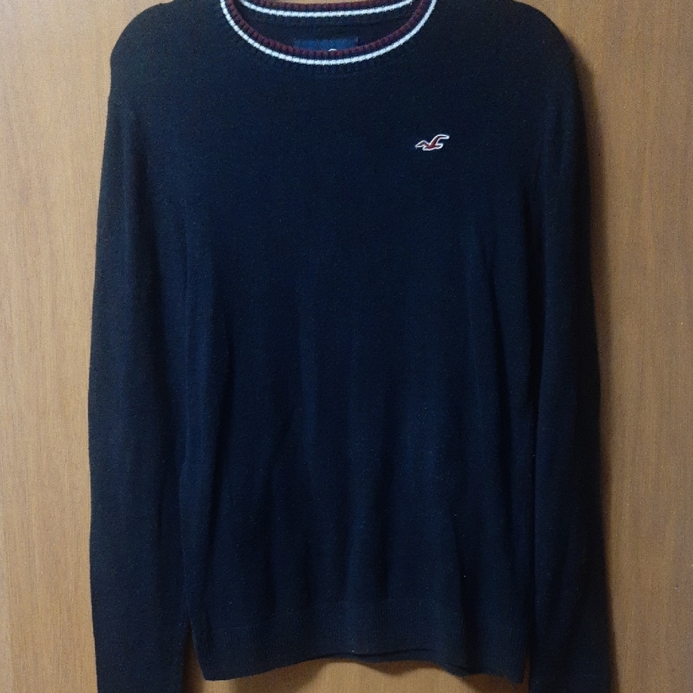 Hollister Black Crewneck Sweater with Red Accents